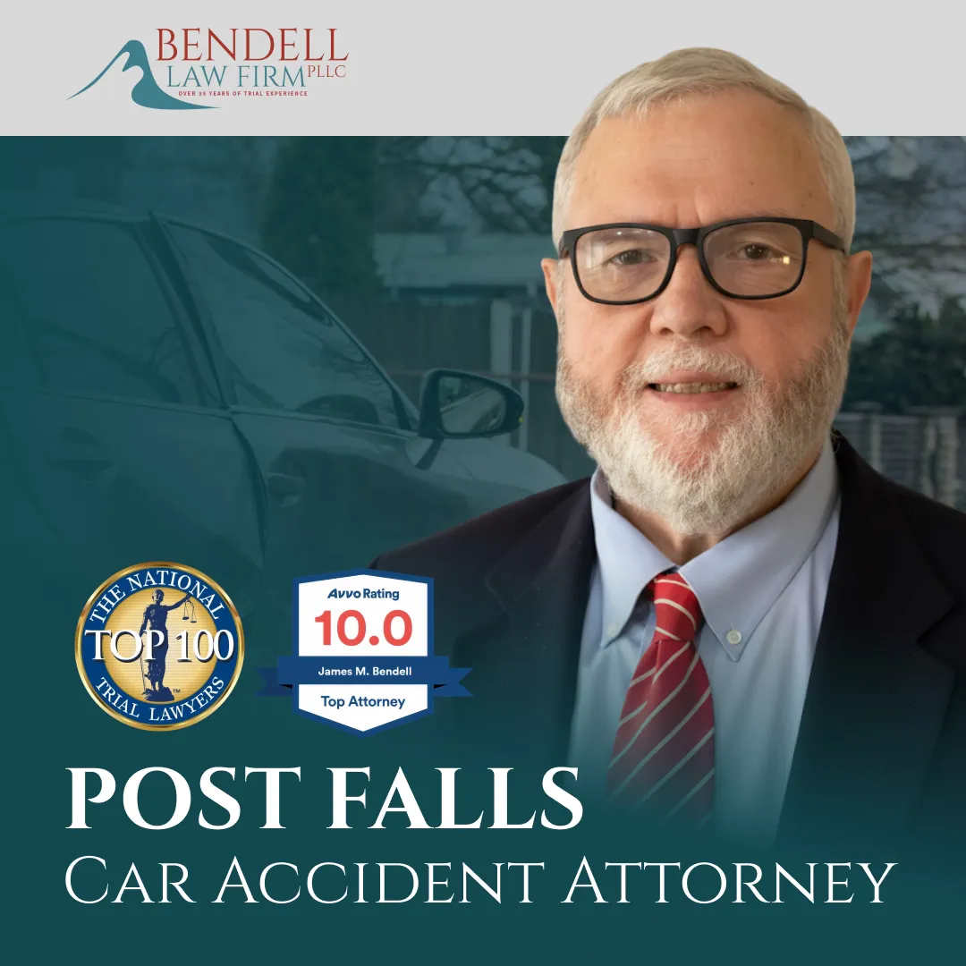 Portrait of a bearded man in glasses and suit, with car accident and law firm logos.
